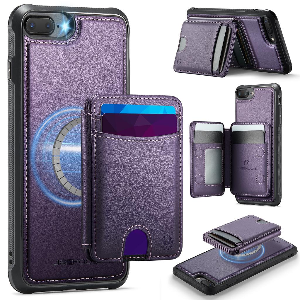 For iPhone 8 Plus 5.5 inch/iPhone 7 Plus 5.5 inch Magnetic Case JEEHOOD J10 Leather Back Phone Cover with Detachable Card Holder Kickstand