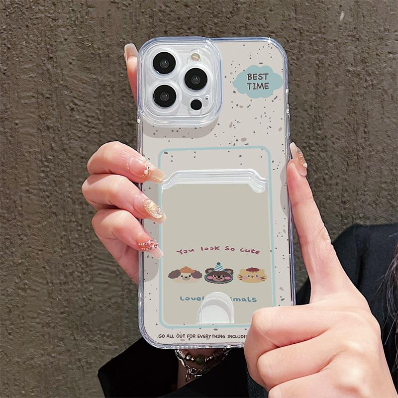 Card Slot Holder Silicone Wallet Pocket Case For Xiaomi Redmi Note 13 14 Reno 12F 13F iPhone 16 17 Samsung S23 S24 S25 Ultra Cover Clear Phone Bumper