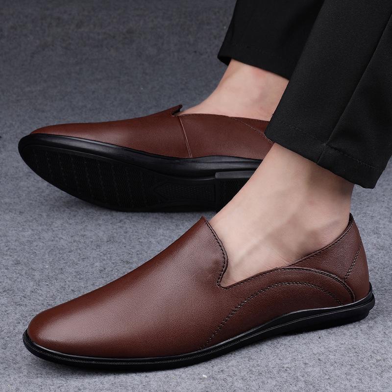 Men's Cross-Border Slip-On Leather Loafers - Spring Low-Top Casual Driving Shoes