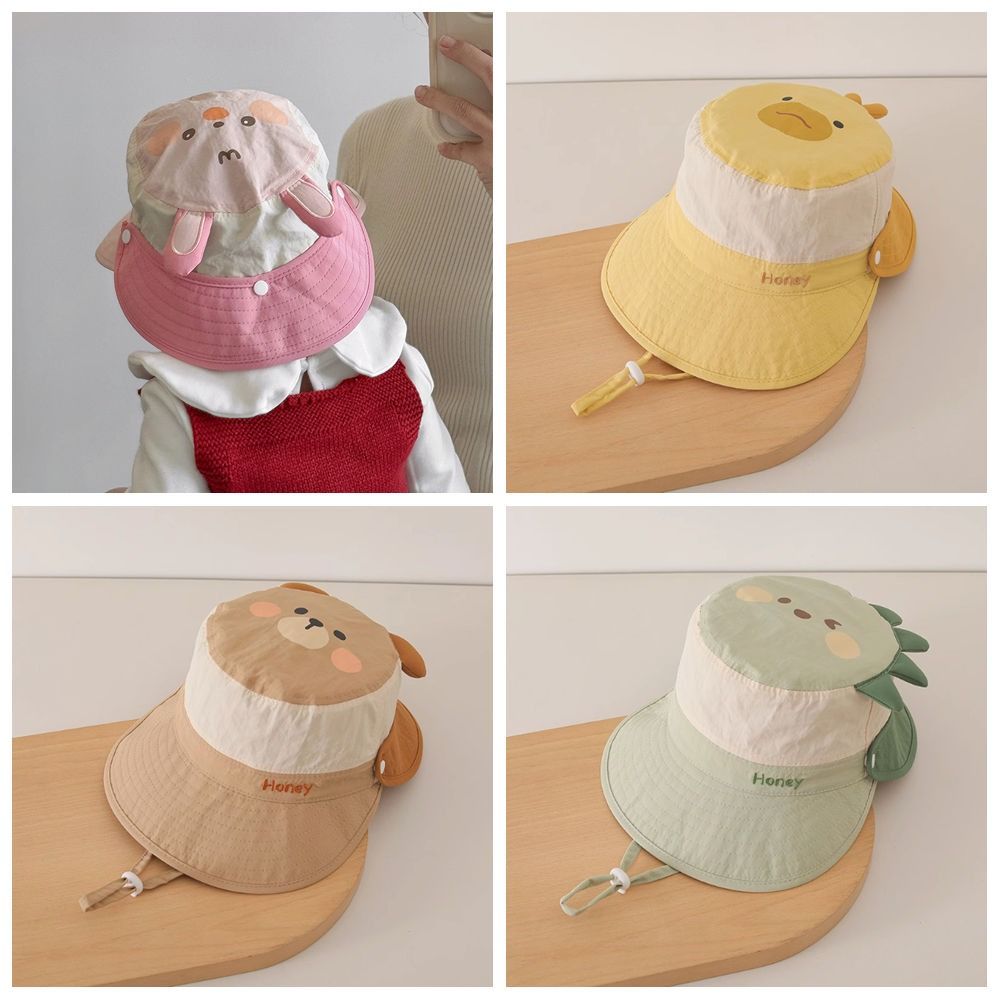 Letter Embroidery Cartoon Animal Bucket Hat Detachable Children's Fisherman Hat  Kid