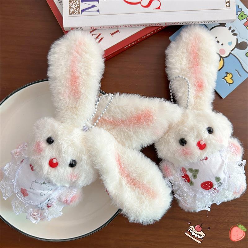 Cartoon Cute Long-Eared Rabbit Squeak Plush Doll Stuffed Toys Keychain Pendant Lanyard Girly Keyring Bag Hanging Ornaments Gifts