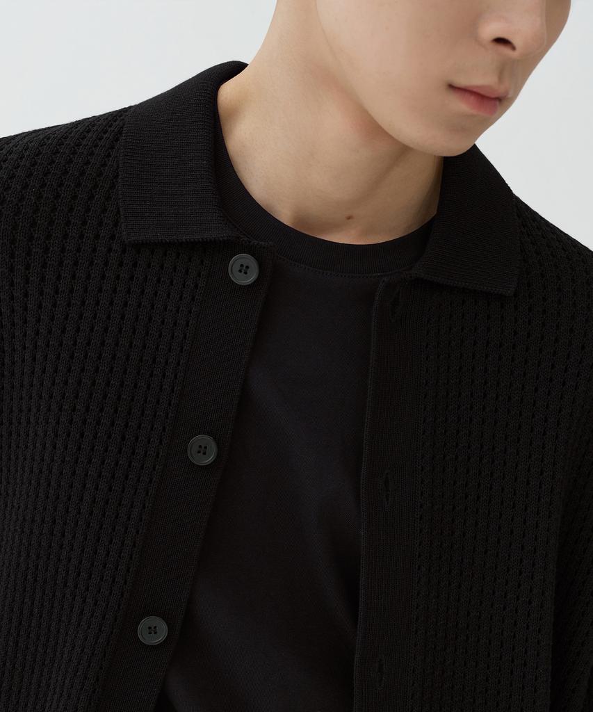 Musinsa Standard Crochet Knit Collared Cardigan [Black]
