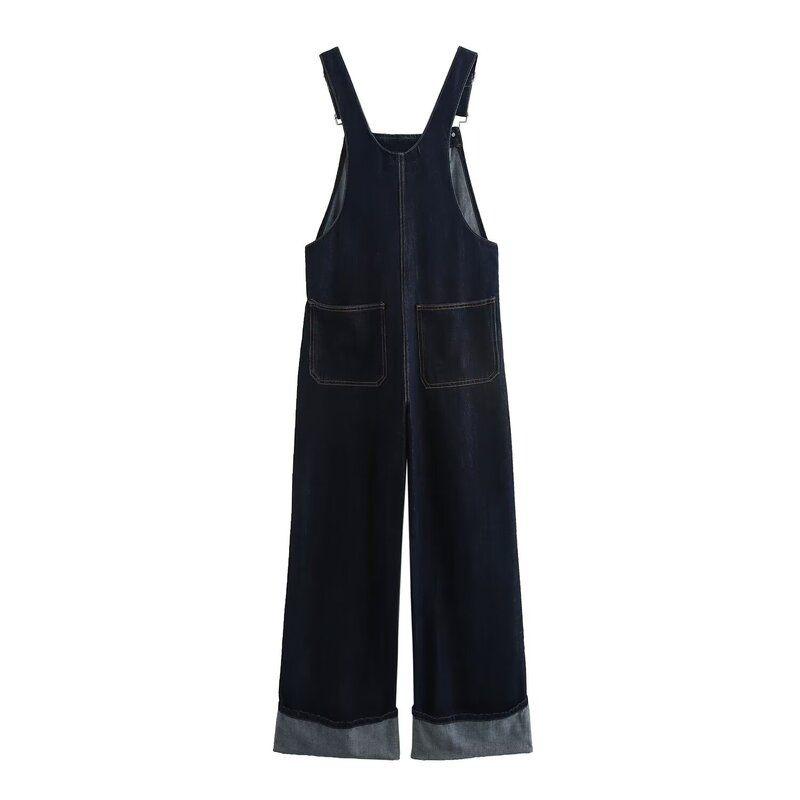 Fashion Style 2024 Autumn New Arrival Women's Easiest for Match Slim Looking Casual Mid Waist Denim Suspenders Pants 8197291