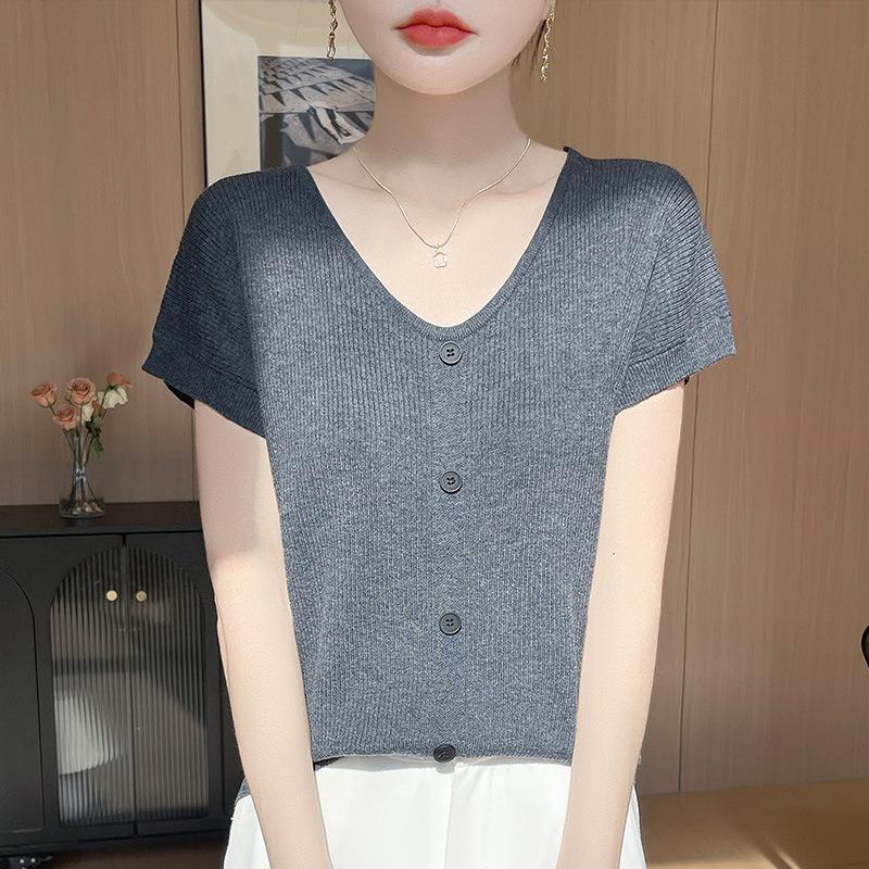 Short-sleeved V-neck Plus-size Women's T-shirt Summer Form-fitting Topsimple Base Layer