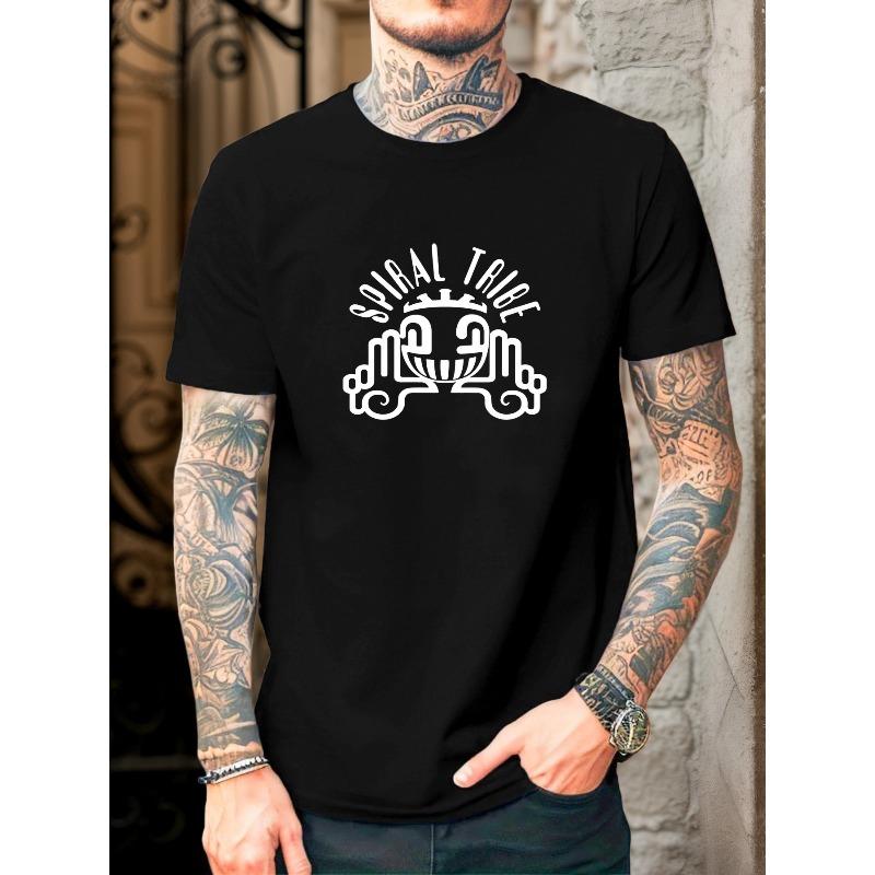 

Men s Short Sleeve T-Shirt - Solid Color Casual Round Neck Summer Tee with Spiral Tribe, Short Cut Fit for Casual Attire, Parties & Layering 4XL чорний