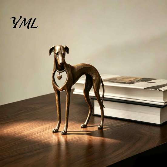 Fall Holiday Home Accents Vintage Whippet Greyhound Dog Figurine with Hanging Heart Charm, Elegant Tabletop Decorative Accent Resin Animal Statue,