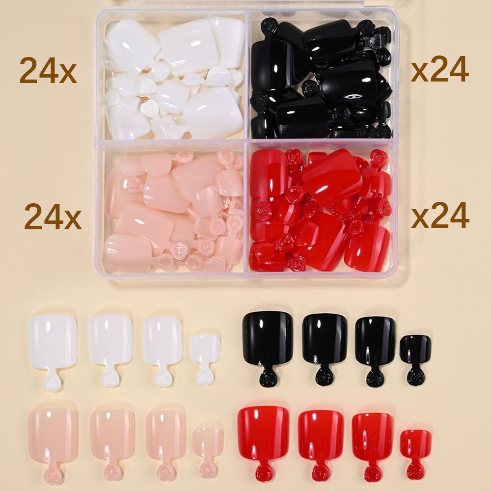 96/144/288 Pcs Artificial Fake Toenail Short Square Foot Nail Art Tips Foot Extension