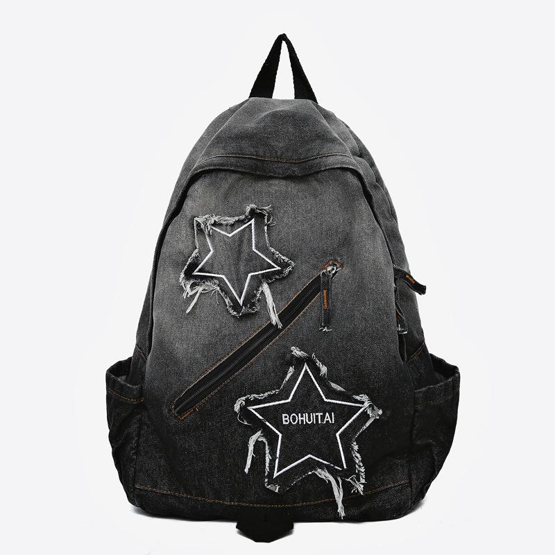 

2025 new gradual change denim backpack female college students large capacity cool fashion sense student backpack bag чорний