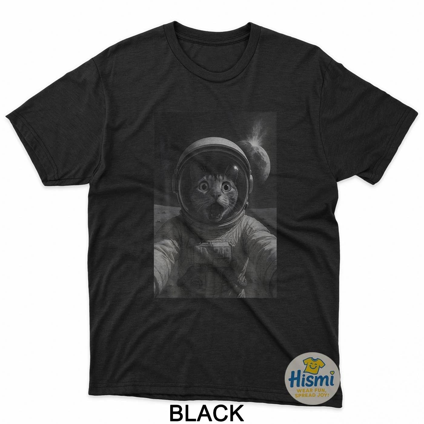 Selfie Cat Funny Astronaut On The Moon Space Cat T-Shirt S