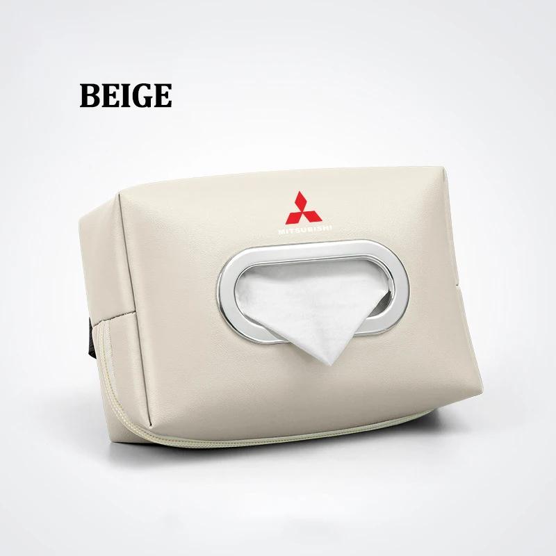 

Leather Car Interior Tissue Box Armrest Storge Bag for Mitsubishi Lancer Outlander Pajero L200 ASX Eclipse Ralliart EVO Galant бежевий