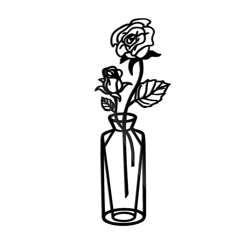 Blumenvase, Wandkunst, Dekoration, einfache Metall-Eisen-Vase, Wanddekoration, schwarze hängende Blumenskulpturen