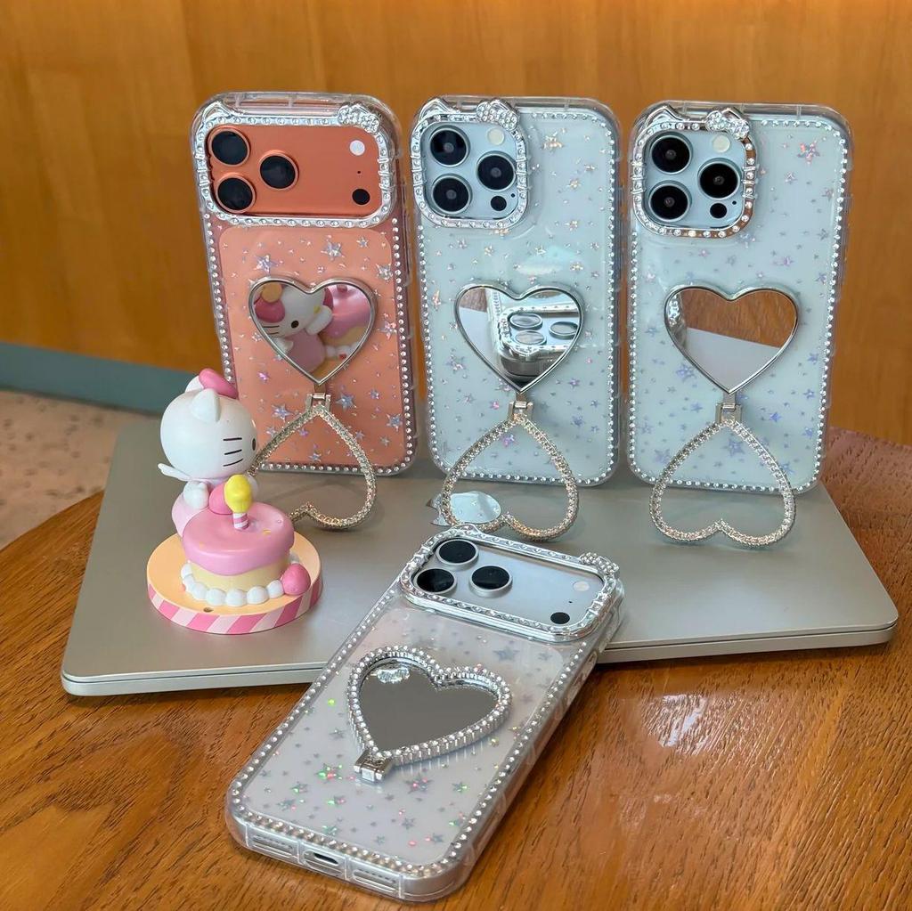 Love Heart Bow Knot Stand Diamond Case for Apple iPhone 16 Pro/17 Pro Max