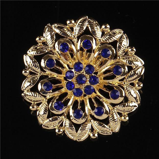 DIEZI Korean Gold Color Blue Crystal Brooches for Wedding Women Party Dress Rhinestone Bridal Bouquet Flower Bowknot Brooch Pins