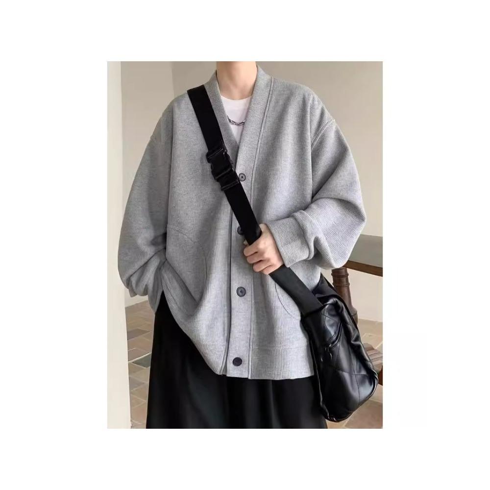 Men's Casual Waffle Knit Jacket for Spring/Autumn