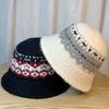 Koreanischer Stil Handgestrickte Jacquard-Wollmütze Damen Herbst Winter Warm Bequem Vielseitig Gesicht-Betonend Kleine Fischerhut