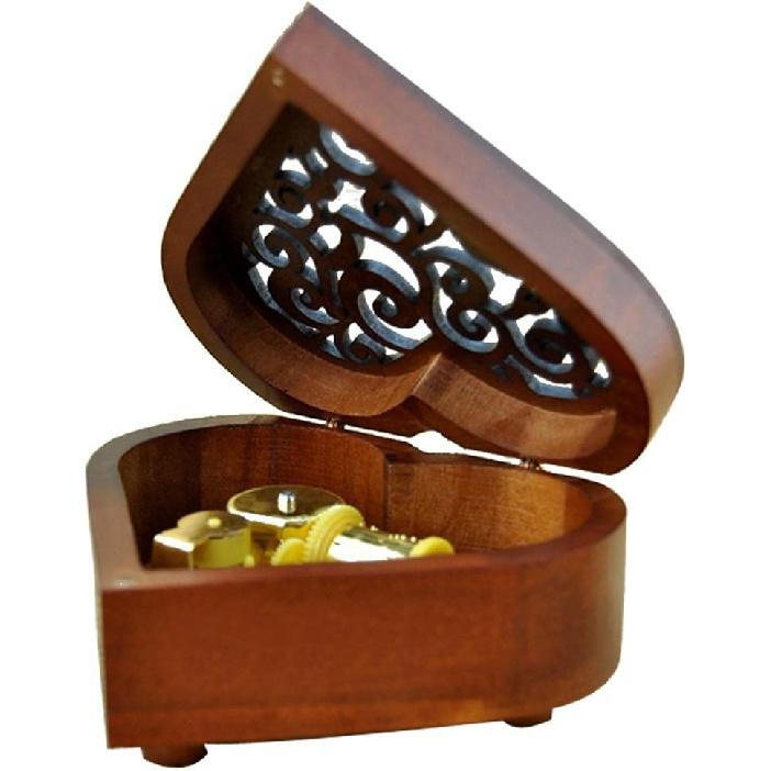 FnLy Antique Engraved Wooden Wind-Up Musical Box,Love Story Musical Box,with Gold-Plating Movement in,Heart-Shaped