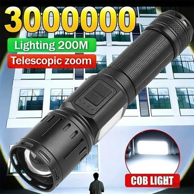 High Power Aluminum Flashlight with Side Light USB Rechargeable Torch with Magnet Zoomable Lantern for Camping Emergency Supply