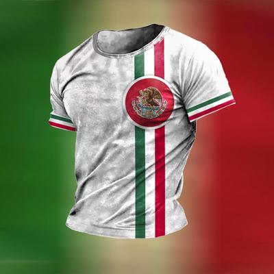 Mexiko-T-Shirt für Männer, modisches 3D-Adler-Nationalflaggen-Druckmuster, kurzärmeliges, übergroßes T-Shirt, Freizeit-T-Shirt mit O-Ausschnitt, Streetwear