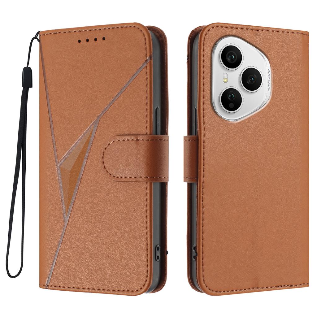 For Honor 400 Pro 5G (Global) Case Triangle Imprint Leather Phone Cover with Lanyard