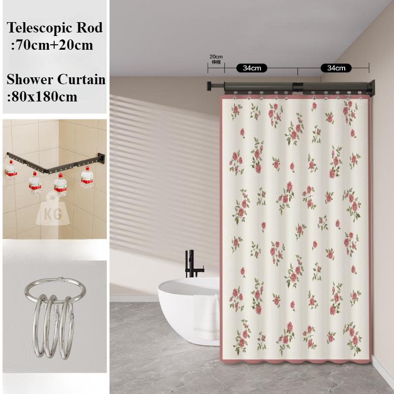 Z-shape Folding Invisible Bathroom No Punching Toilet Bathing Waterproof Partition Dry and Wet Separation Shower Curtain