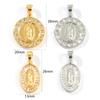 2 PCs Brass Religious Charm Pendant Gold Plated Round Disc Virgin Mary Micro Pave Clear Cubic Zirconia For DIY Necklace Making