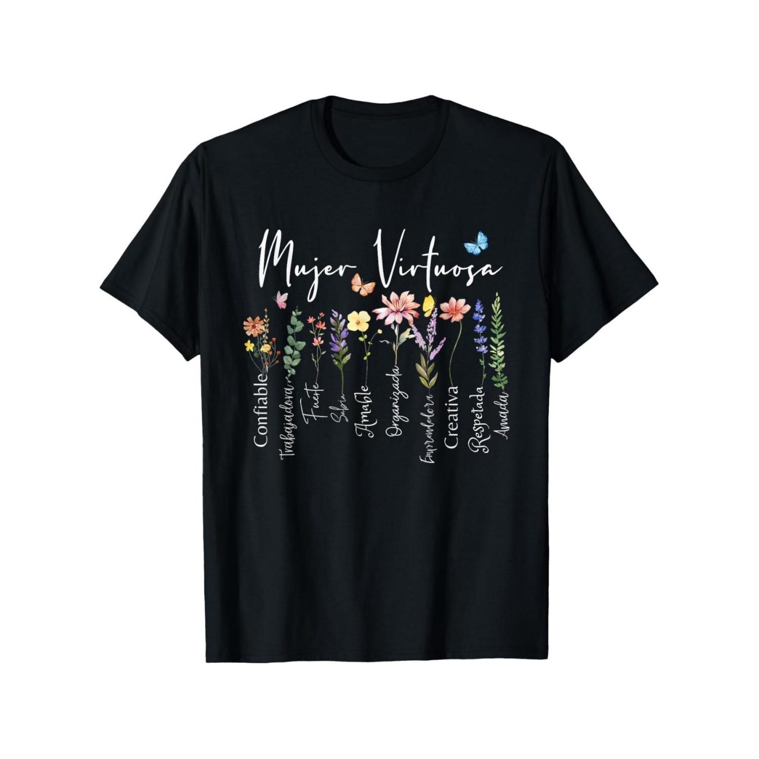 

Mujer Virtuosa Floral Graphic Tee Virtuous Woman Attributes Spanish Casual Soft Short Sleeve TShirt XXXXXL