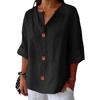 Women's Fashion Casual V-Neck Buttoned Seven Sleeve Cotton Linen Top