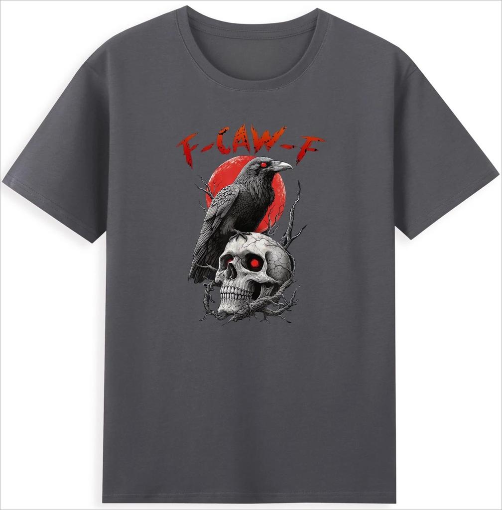 F-Caw-F Black Crow Funny Bird with Skull Halloween Gothic T-Shirt Men Clothing Comfortable
