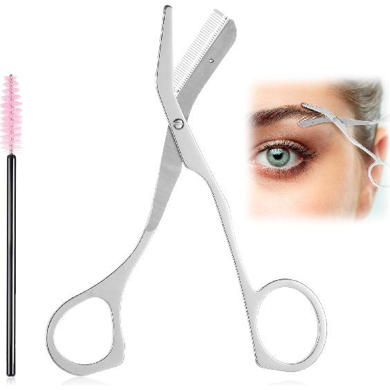 Eyebrow Scissors for Women,Eyebrow Scissors with Comb,Stainless Steels Eyebrow Trimmer Scissors and Cleaning Brush Eyebrow Trimming Kit for Women Men