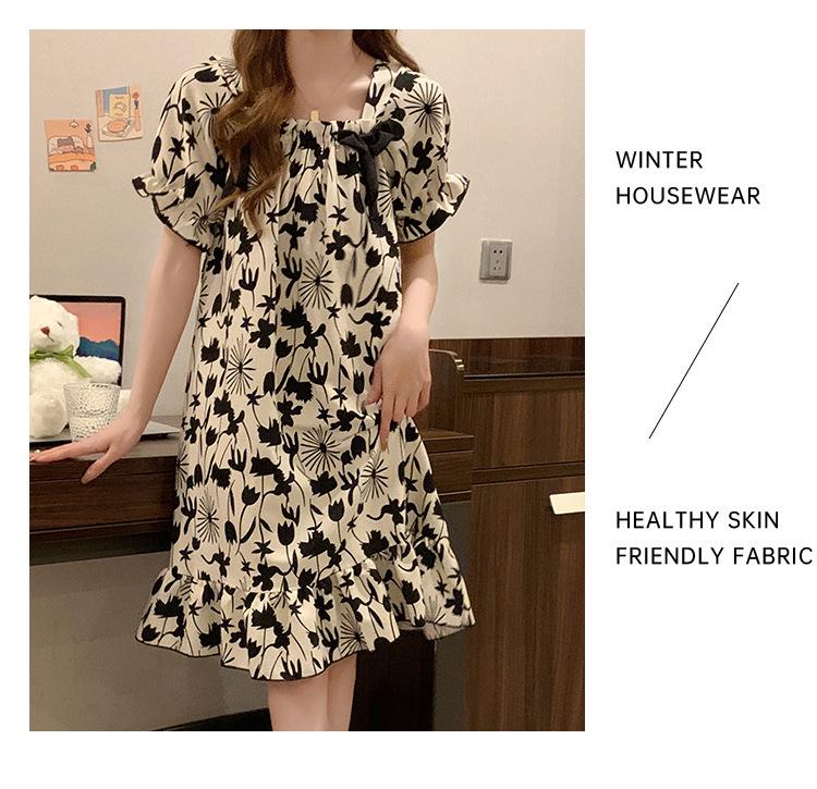 Summer Bubble Cotton Nightdress for Women with Chest Pads - Sweet, Cute, and Versatile Short-Sleeve Pajamas