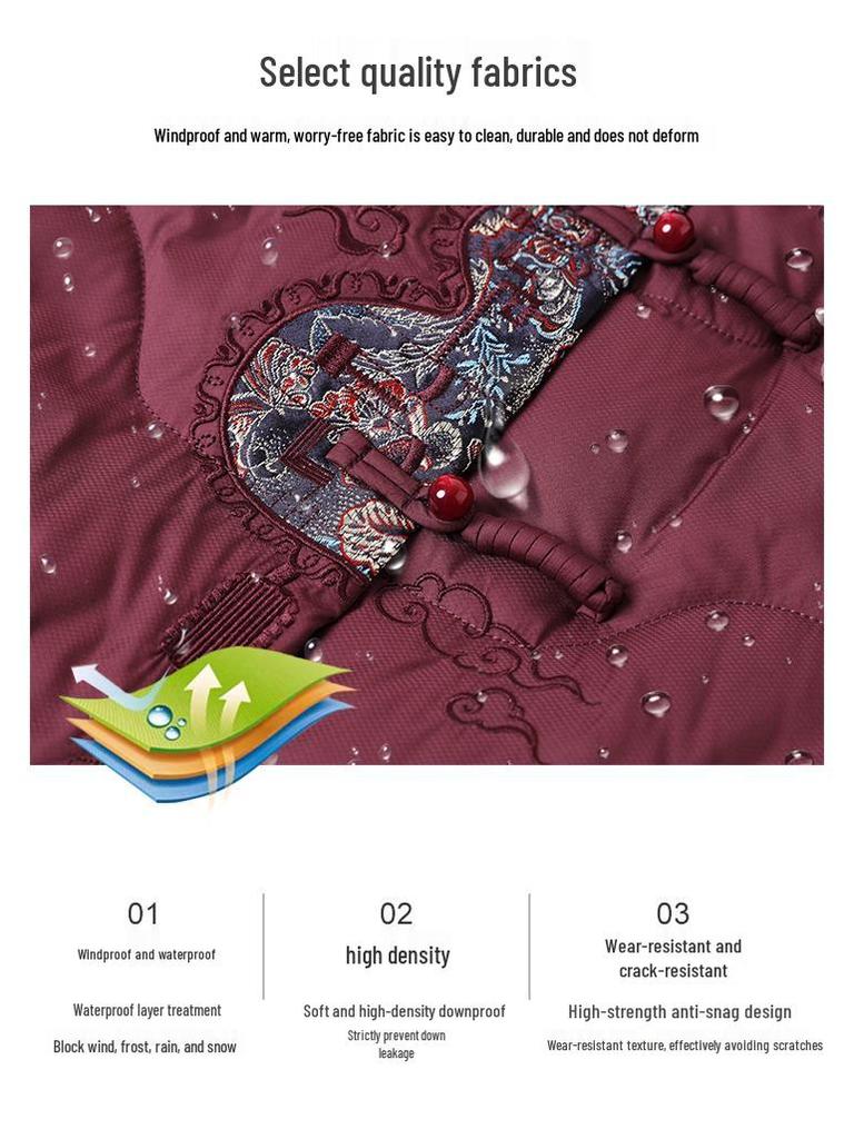 Elderly Women's Hooded Down Jacket - Warm Cotton Coat for Winter, Chinese Style, for Middle-Aged and Elderly
