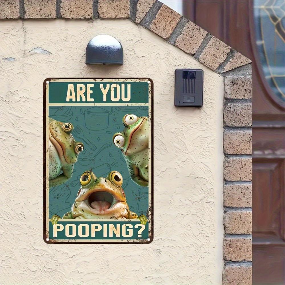 1Pc Home &Seasonal Decoration, Wall Art Sign Vintage Humorous Bathroom Decor With Cartoon Frogs Are You Pooping Design Rustic