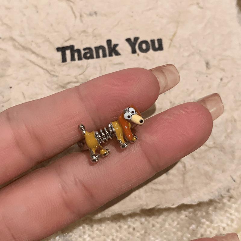 Cute funny spring dog ring childlike fun cute girl index finger ring opening adjustable ring