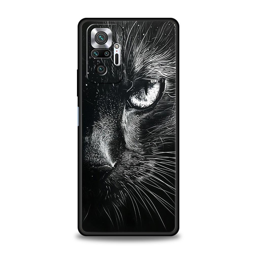 Cat Line Black Cats Phone Case For Xiaomi Redmi Note 14 13 5G 10 11 12 Pro Plus 4G 14C 13C 12C 10C Black Cover