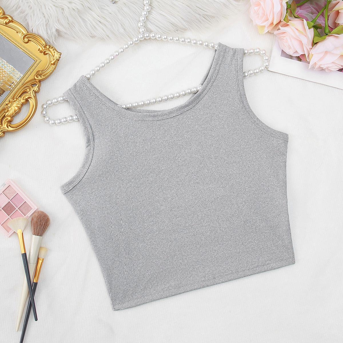 European and American new casual home solid color comfortable small vest S белый