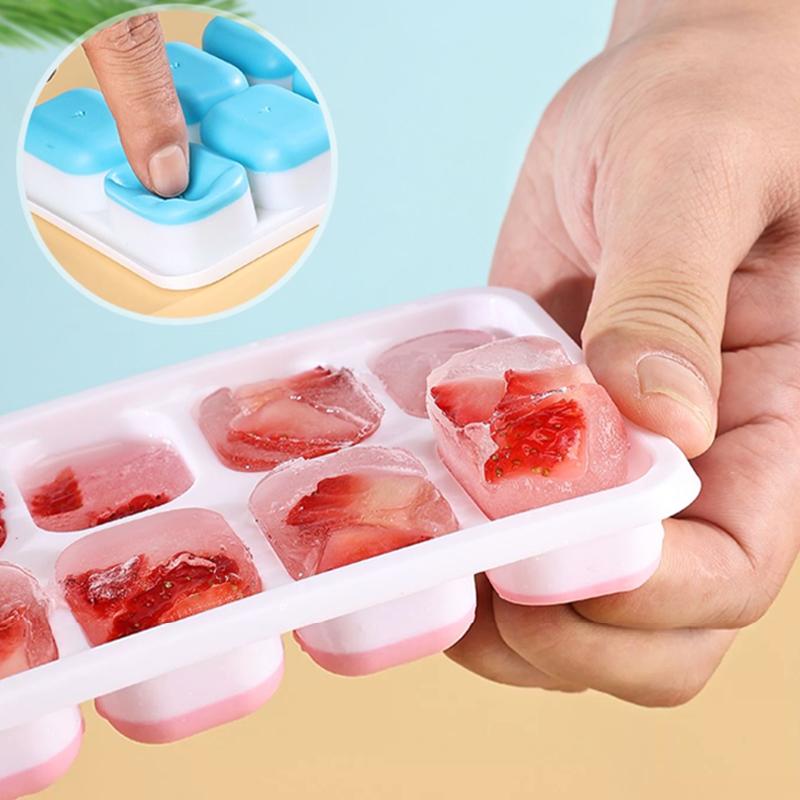 Ice Cube Tray Silicone Mold with Cover Square 14-cube Easy Release Ice Cube Molds Summer Kitchen Bar DIY Iced Drink Maker Tools