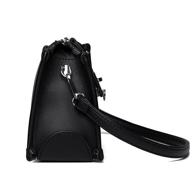 Damen Schwarz PU-Leder Umhängetasche, Kleine Lässige Schulterhandtasche mit Metallschnalle, Tägliche Geldbörse