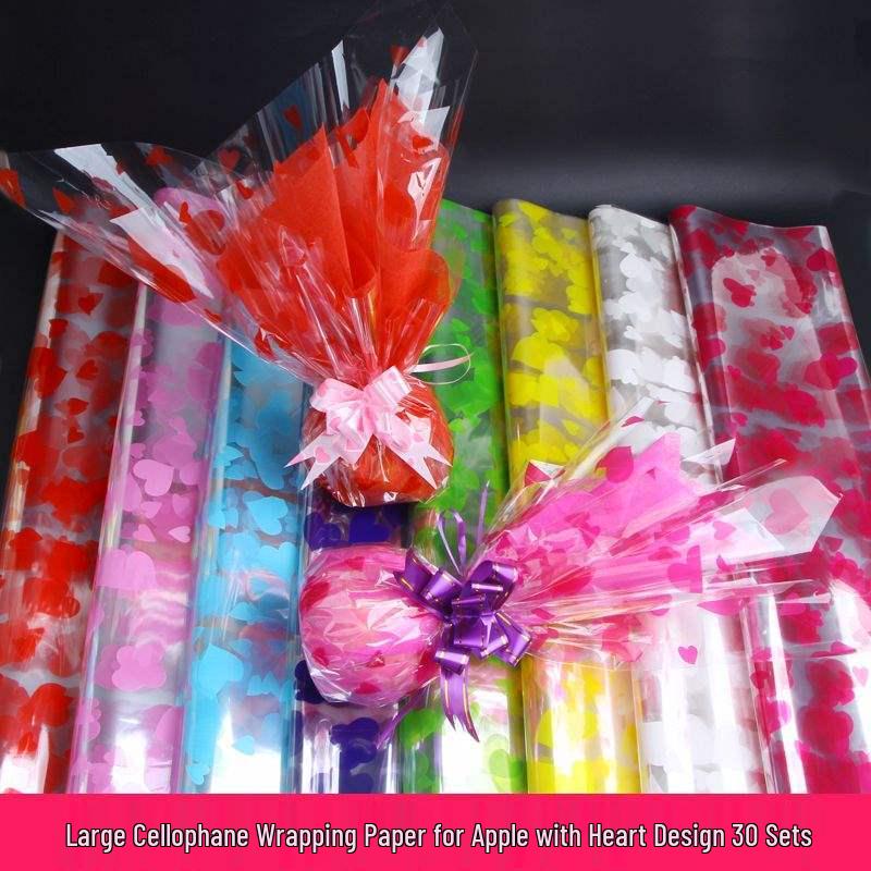 High-End Christmas Eve Floral Wrapping Paper Set with Cellophane and Butterfly Pull Flowers