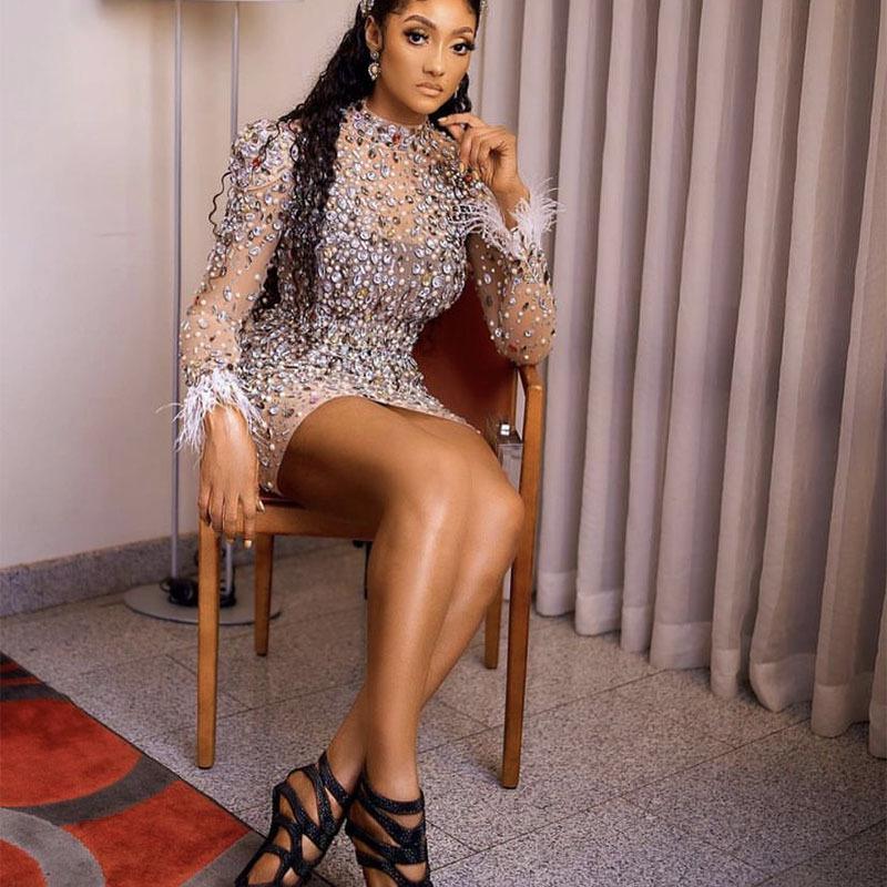 Elegant Rhinestone Mesh Slim-Fit Dress