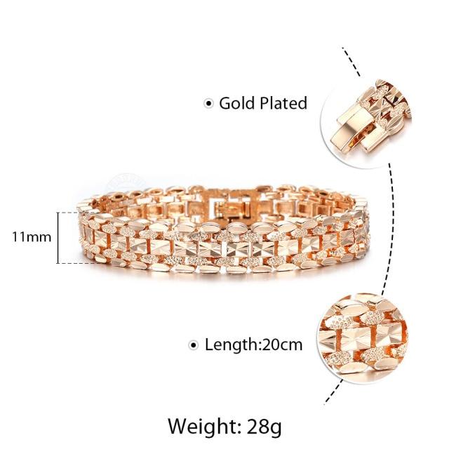 10MM 12MM Big Wide For Women Men Bracelet 585 Rose Gold Color Double Weaving Rolo Cable Curb Link Catenary Chain Jewelry CBB01