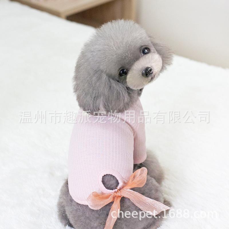 Autumn and Winter New Dog Clothes Cute Ribbon Bow Sweater Small Dog Teddy Cat Pet Clothing Puppy Clothes Puppy Sweater