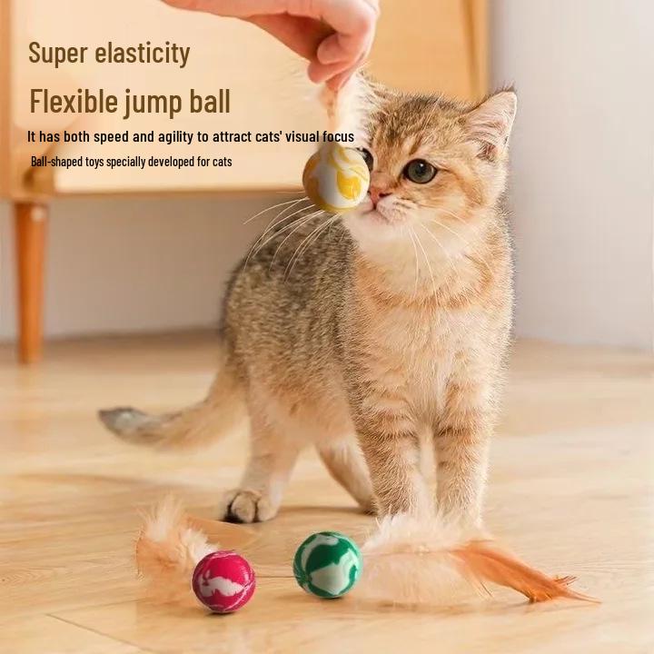

New Style Cat Teaser: Feathered Elastic Ball for Self-Play & Boredom Relief Alps Feather Elastic Ball 2-pack