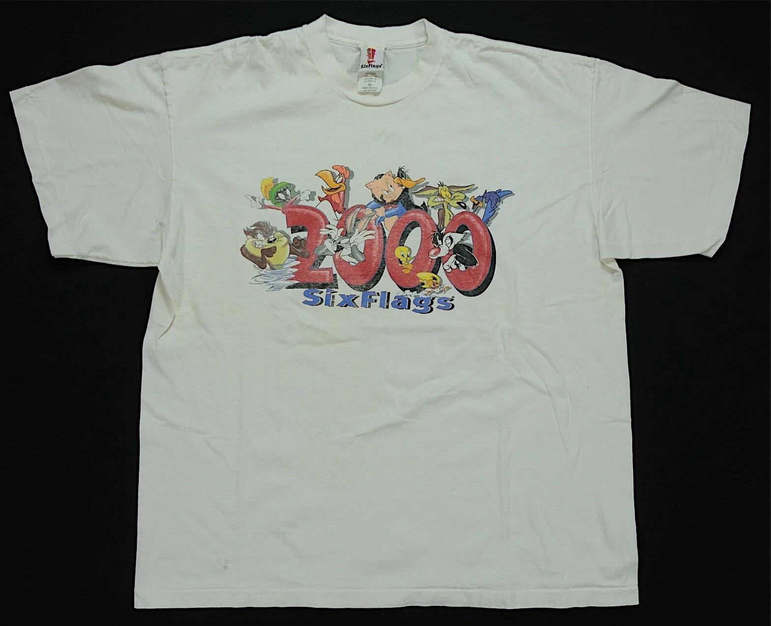 Rare VTG SIX FLAGS Looney Tunes Bugs Taz Tweety Porky 2000 T Shirt 90s 2000s XL M