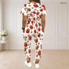 Women Plus Size Round Neck Short Sleeve Printed Crop Top Drawstring Pants Two Piece Set With Pockets