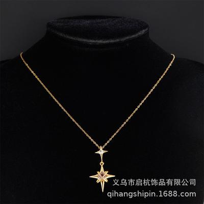 Collana Ottagramma del Vento da Donna Tendenza di Alta Gamma Personalità Carattere Versatile Ciondolo in Zircone Catena alla Clavicola