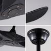 52-Inch Ceiling Fan in Black, 3 Solid Wood Blades, without Lighting, with Remote Control, 6-speed reversible operation, and speed memory function