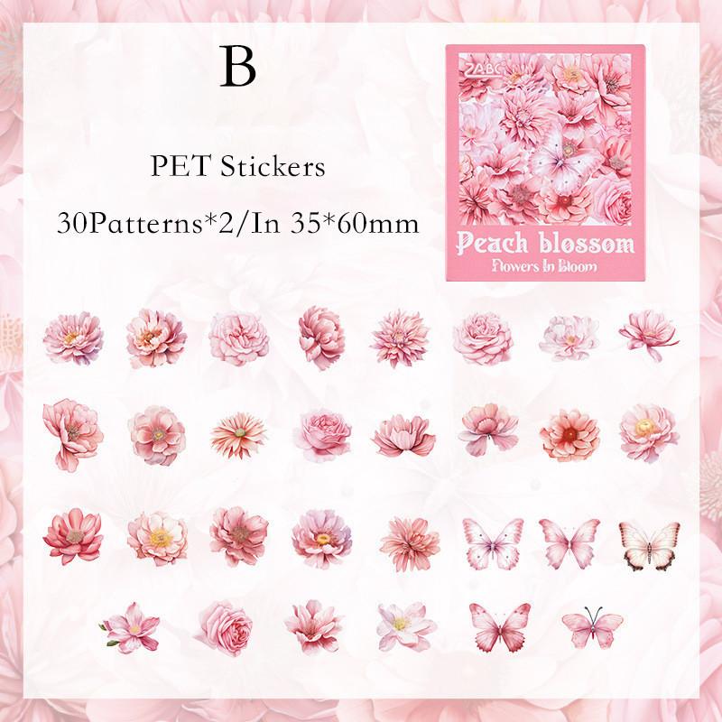 

60 шт./упак. ПЭТ-наклейки с цветами, коллаж, скрапбукинг, материалы, декор, канцелярские принадлежности, эстетика