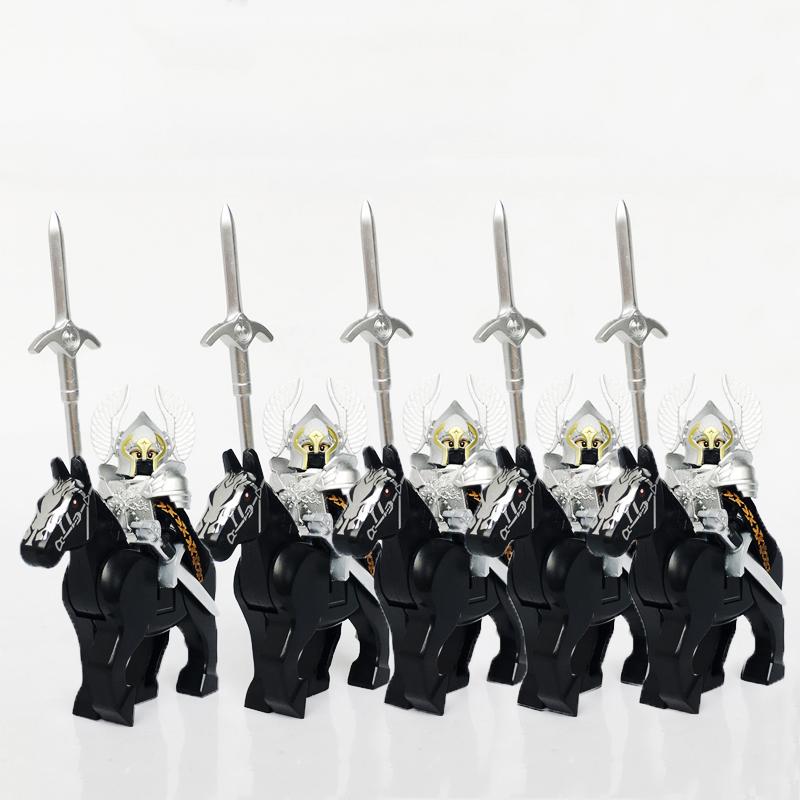 5 Sets Mittelalterliche Burg Ritter Dunkler Sauron Schlacht Fünf Heere König von Rohan Römischer Soldat mit Pferdefigur Bausteine Kinderspielzeug