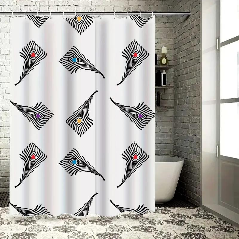 Modern Fashion Feather Shower Curtain Waterproof Polyester Bathroom Decorative Hanging Curtains For Home Decoration