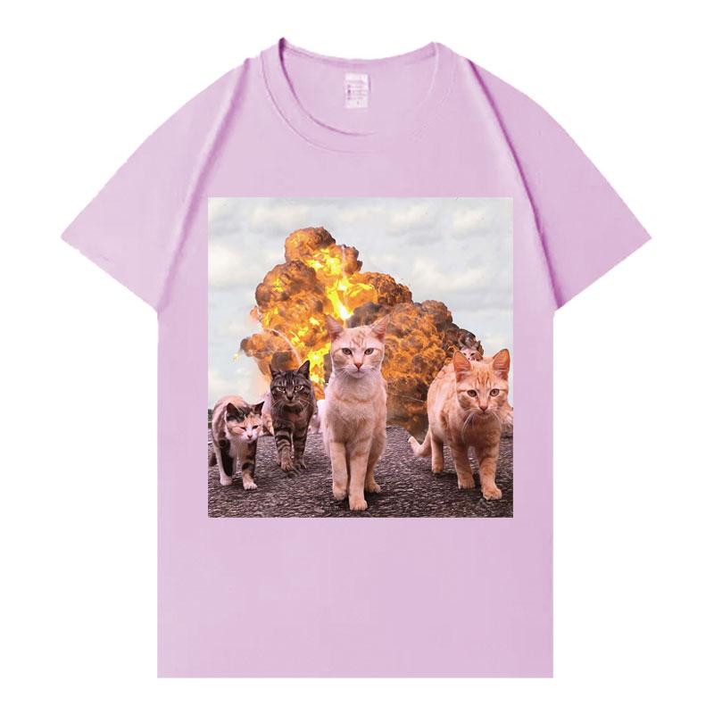 Funny Cat Explosion Pop Graphic T Shirt Fashion Crewneck Short Sleeve Summer Gothic Print Topunisex Loose Clothes Hot Sale